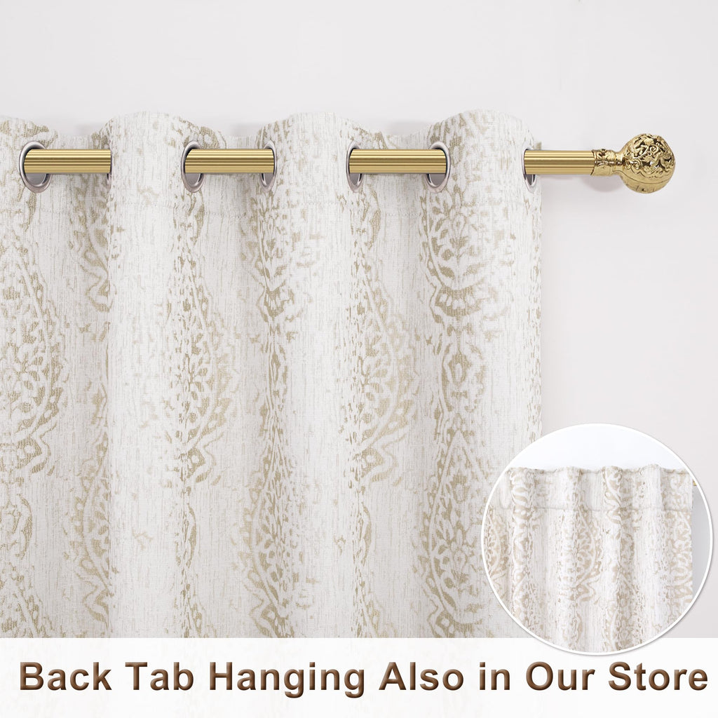 Taupe Neutral Patterned Curtains, 84 Inch Long Semi Blackout Elegant Damask Geometric Textured Pattern Printed Light