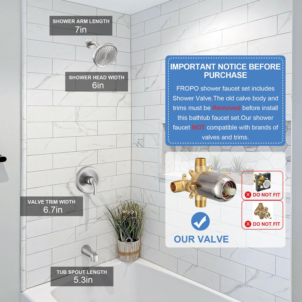 Tub Shower Faucet Set with Valve, Tub and Shower Faucet Set Complete Brushed Nickel, Single-Handle Tub and Shower