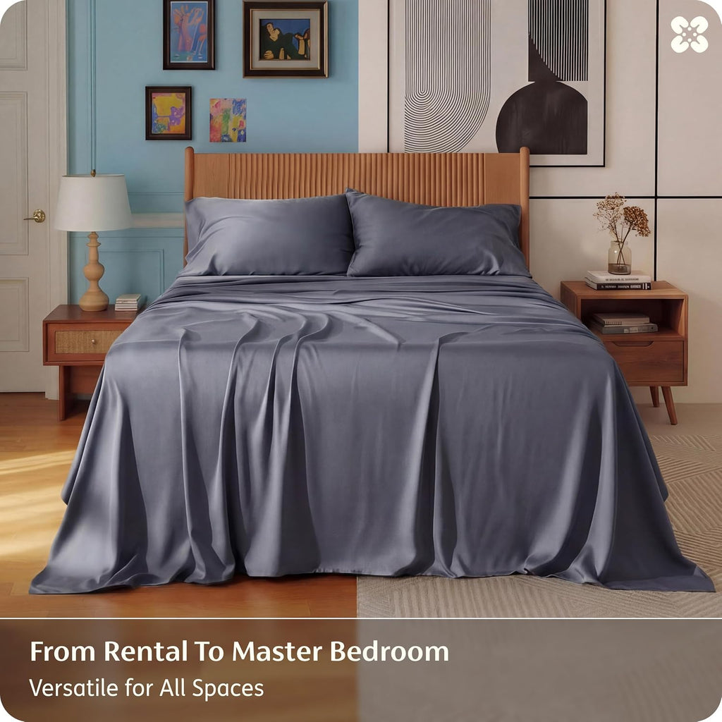 Queen Sheet Set, Cooling Sheets for Queen Bed Set, Rayon Derived from Bamboo, PureWoven, Breathable & Soft, Deep