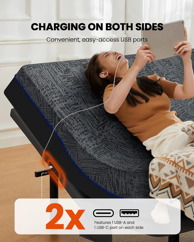 Amada Split King Adjustable Bed Frame with Head & Foot Incline & Wireless Remote, Zero Gravity, Electric Base with 4