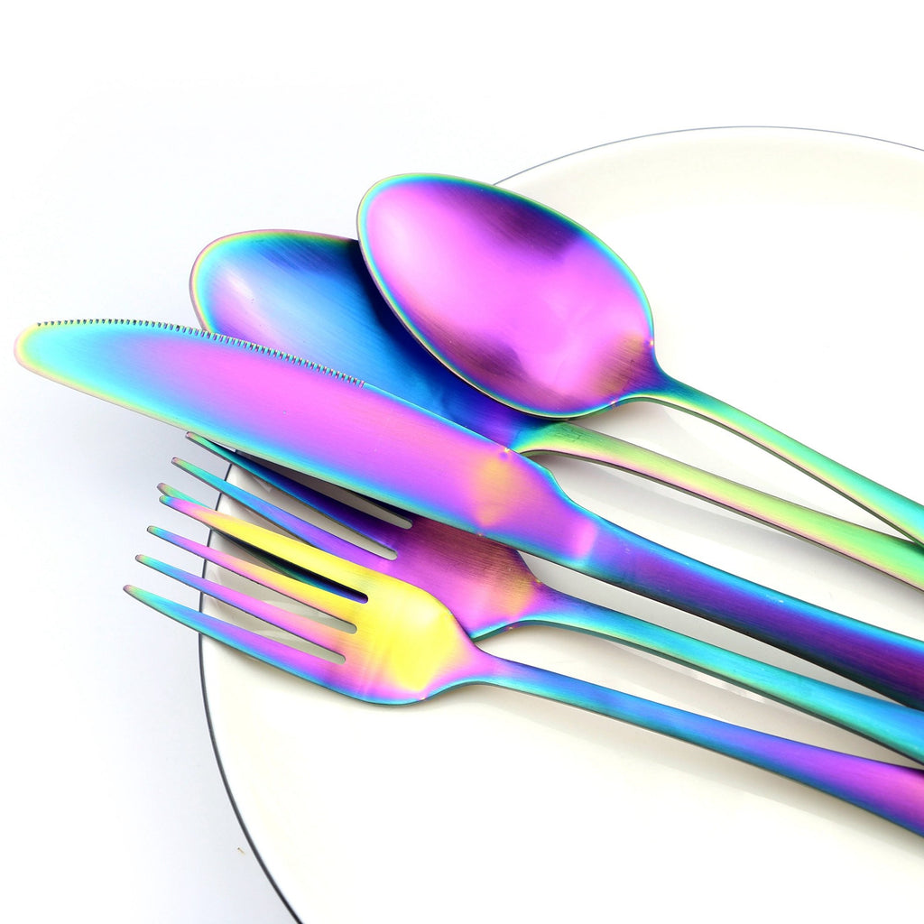 Rainbow Flatware Set, 20 Piece Set Matte Rainbow Plated 18/0 Stainless Steel Cutlery Dinnerware Flatware Sets