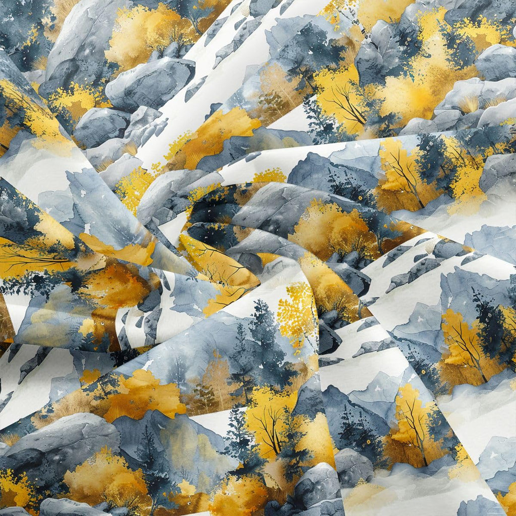 Gold Tree Fabric by The Yard, Autumn Jungle DIY Art Waterproof Fabric, Outdoor Mountain Stone Outdoor Fabric, Natural