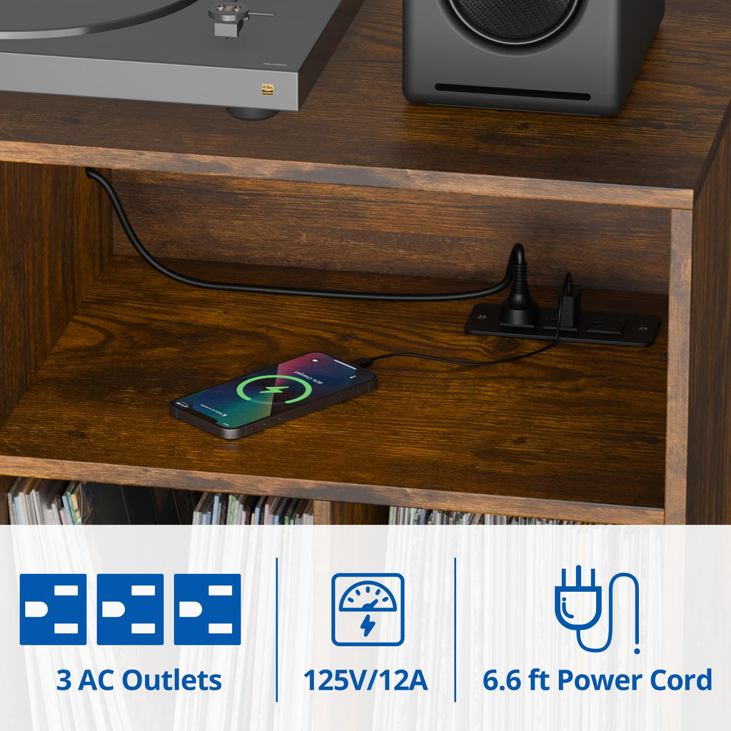 Record Player Stand with Vinyl Storage Cabinet, Wood Turntable Table Open Shelf Holder Up to 350 Albums Cube Storage