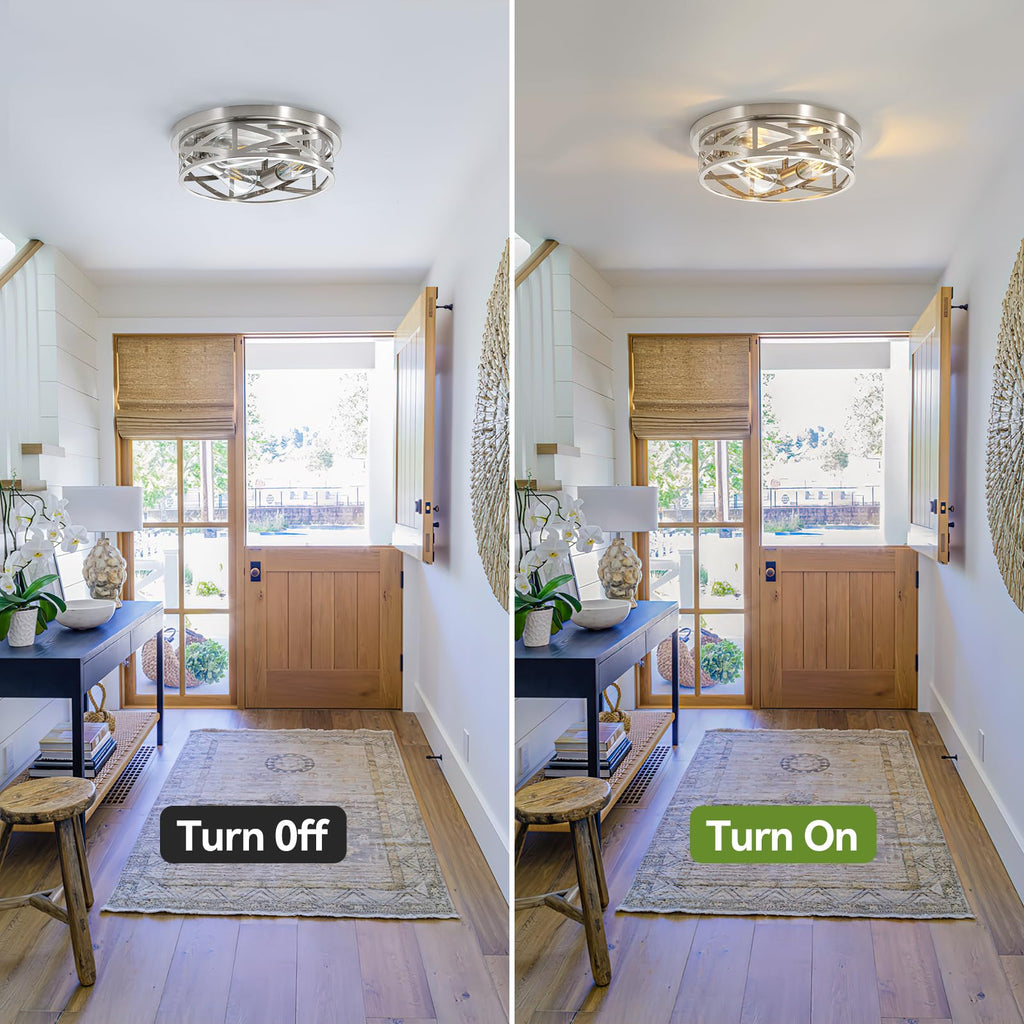 13 inch Brushed Nickel Flush Mount Ceiling Light Fixtures, 3-Light Modern Hallway Light Fixtures Ceiling, Brushed