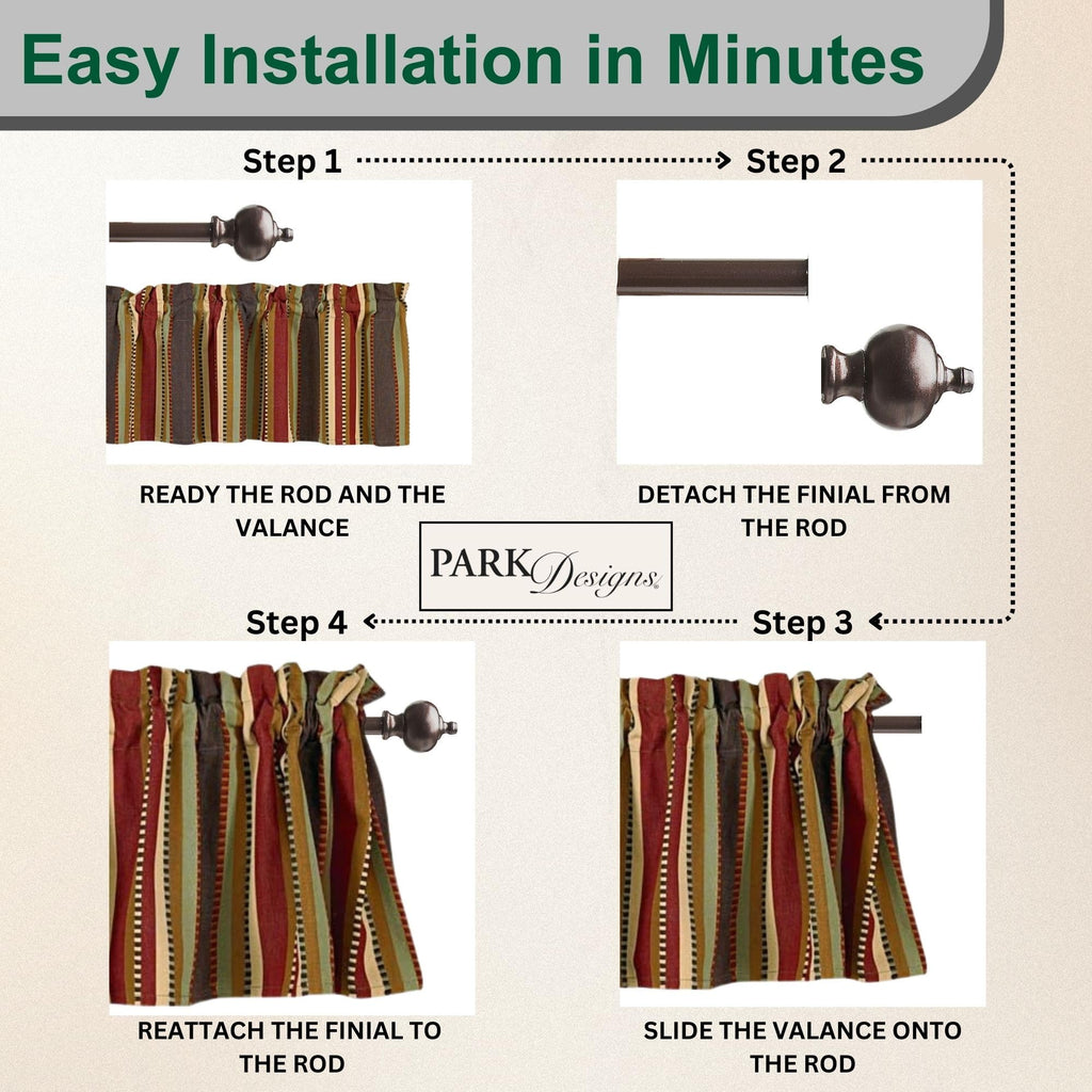 Farmhouse Kitchen Valances for Windows - Striped Lodge Timber Ridge | Fall Decor Window Valance Curtains | Plaid