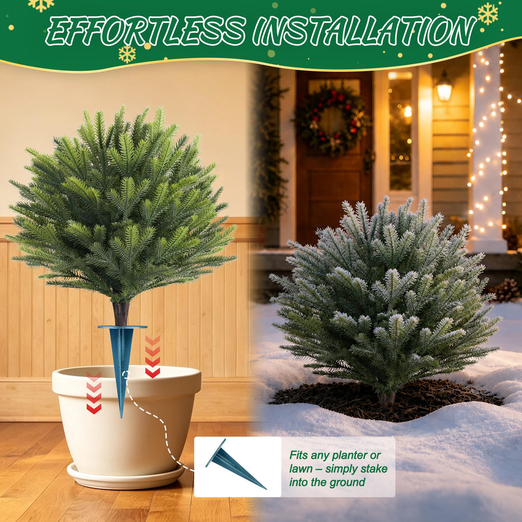 2 Pack Artificial Cedar Topiary Ball Trees with Ground Spike, 28"