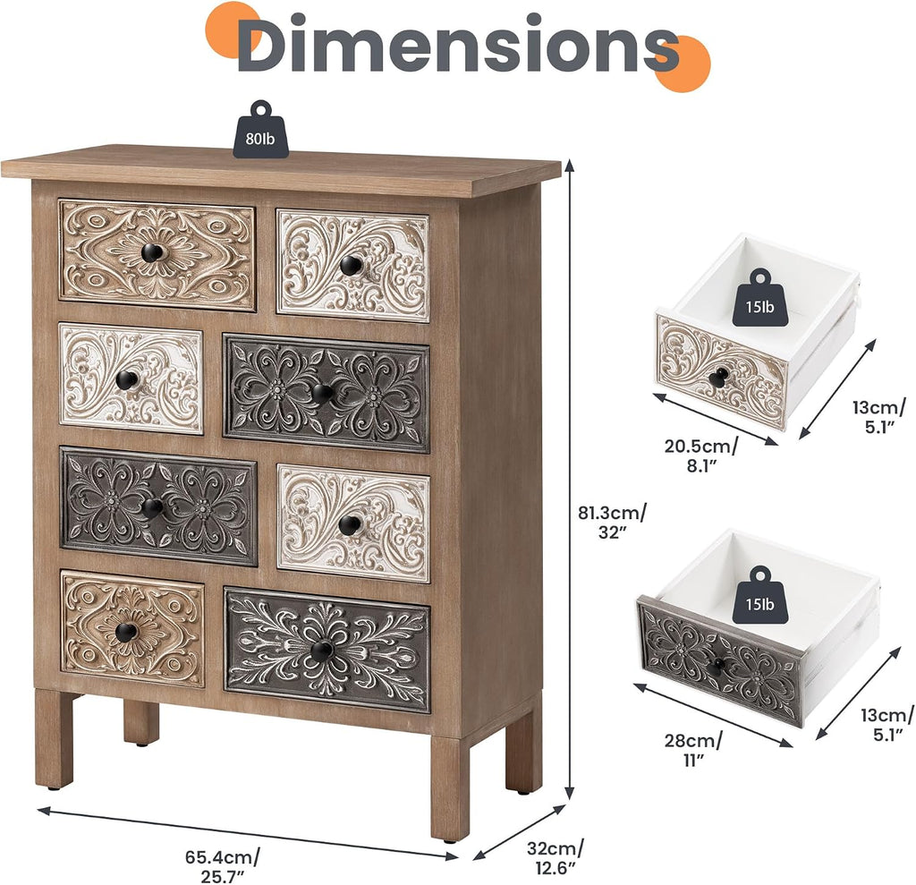 32'' Tall Wood Storage Cabinet with Drawers, Vintage Cabinet with Drawers, Freestanding Carved Accent Cabinet