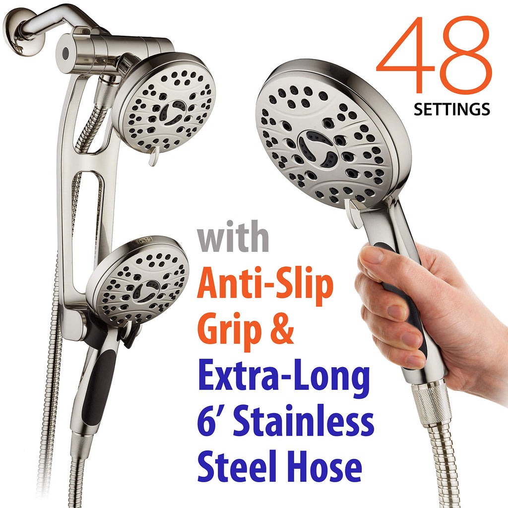 High Pressure 48-mode Luxury 3-way Combo with Adjustable Extension Arm - Dual Rain & Handheld Shower Head - Extra