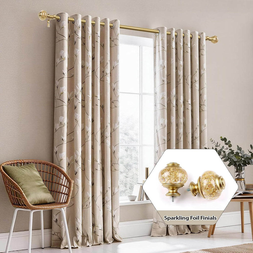 1 Inch Gold Curtain Rods for Windows 72 to 144 Inches (6 to 12 ft), Telescoping Single Drapery Rod, Decorative
