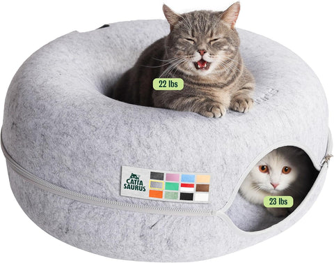 Peekaboo Cat Cave Donut for Multiple & Large Cats up to 30-45 lbs, 3-in-1 Self Warming Cat Bed