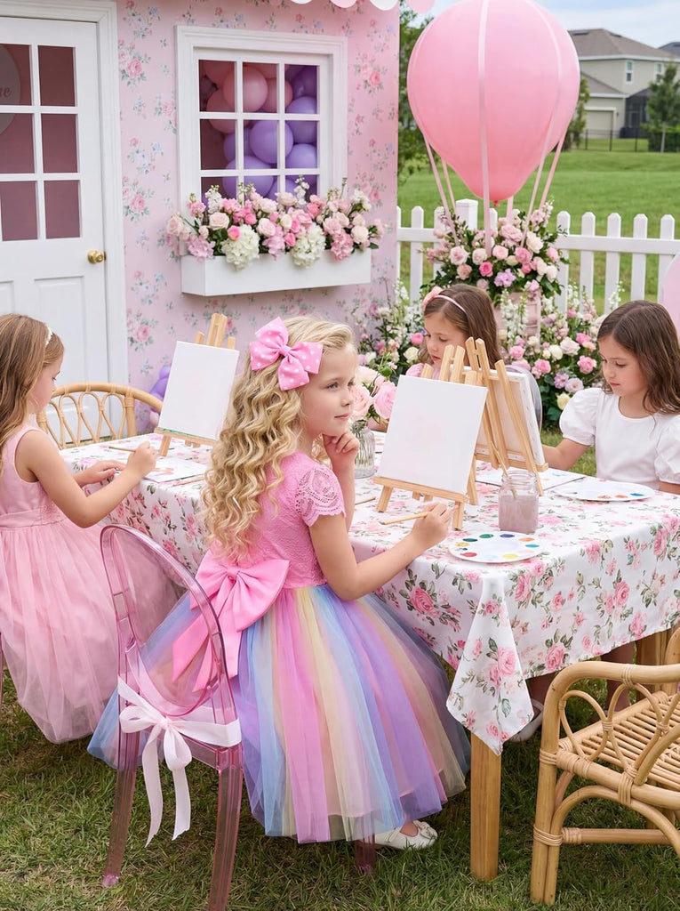 Flower Girl Dress Big Bow Kids Lace Tulle Princess Wedding Gown