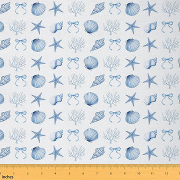 Starfish Coastal Fabric by The Yard, Bow Soft Polyester Fabric, Marine Life Starfish Coral No Stretch Fabrics Sewing