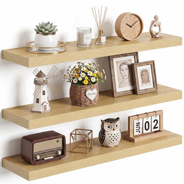 30Inch Floating Shelves 8" Deep Wall Mounted Set of 3 Oak
