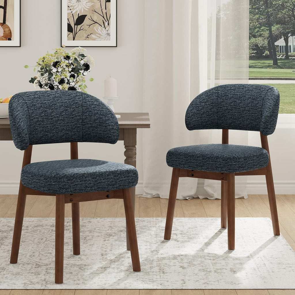 Wooden Set of 2, Modern Upholstered Dining Room Kitchen Side Chairs with Curved Open Back /Restaurant/Cafe, Dark Blue