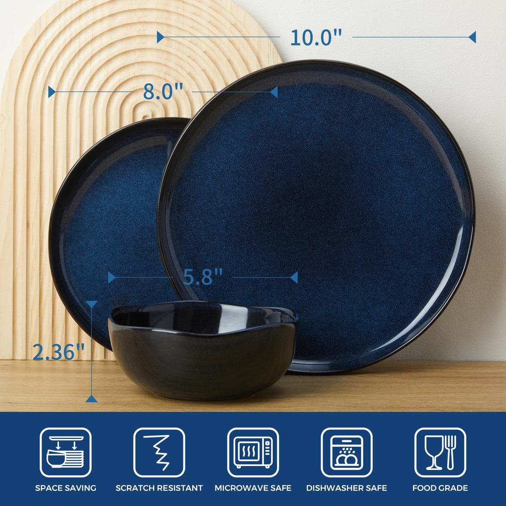 Stoneware Dinnerware Sets for 6, 18Pcs Ceramic Plates and Bowls Sets