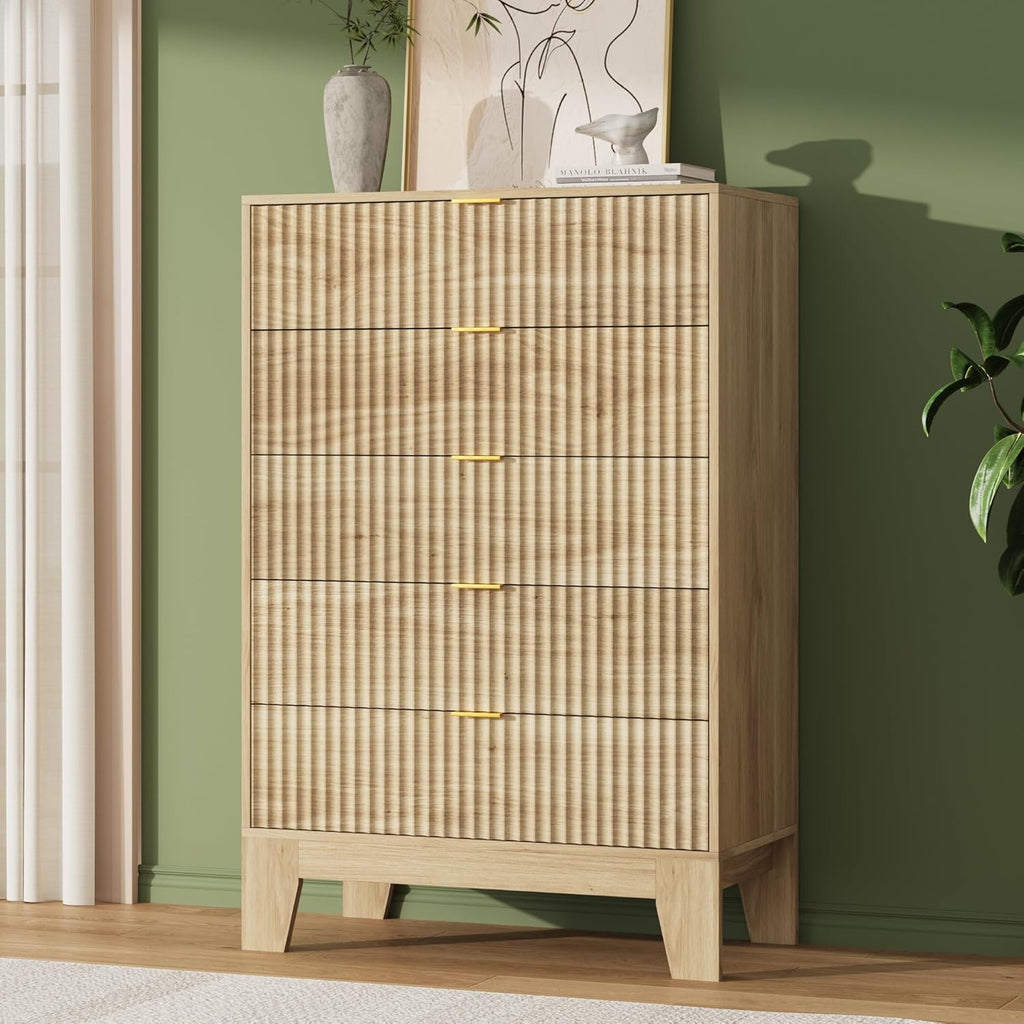 5 Drawer Dresser , Fluted Dresser | Fluted Door, Sturdy Structure, Easy to Clean