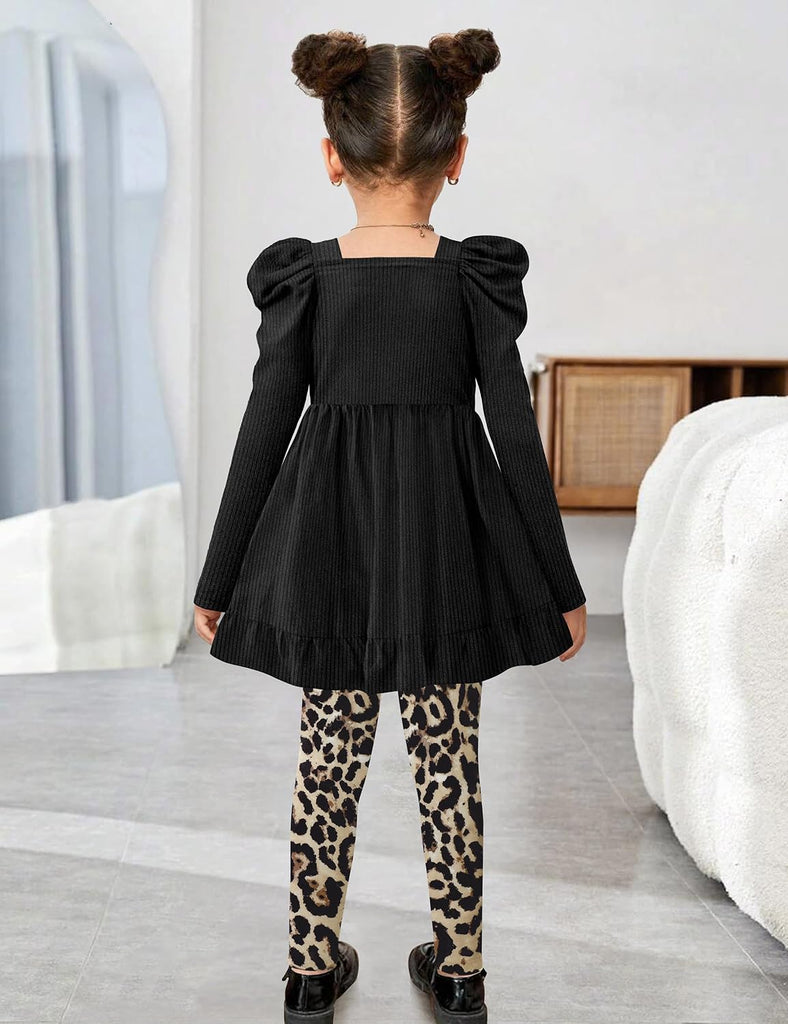 Toddler Girl Clothes Square Neck Ruffle Hem Long Sleeve Top Floral Print Leggings Fall Outfits Kids Clothing Sets