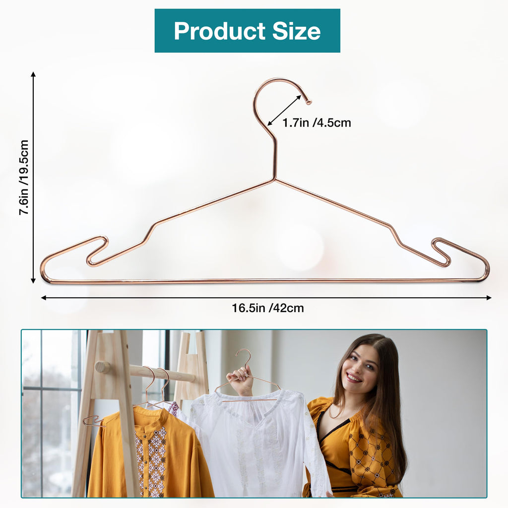 Rose Gold Metal Hangers, Heavy Duty Clothes Hangers with Non-Slip Grooves, Slim Space Saving Coat Hangers - 40 Pack