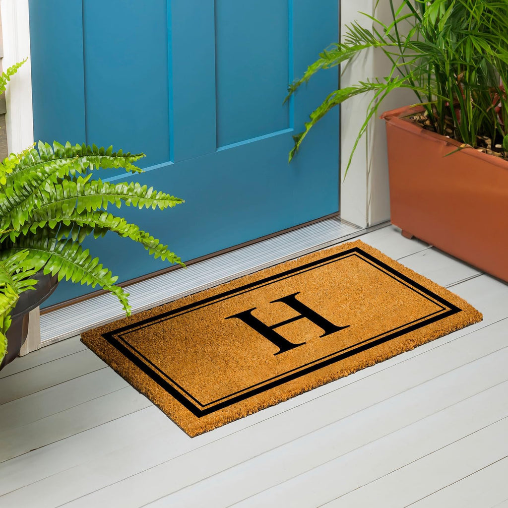 Flag Monogram Letter H Entrance Doormat | 28 x 16 inches | Dirt Catching Natural Coir | All-Season | Non-Slip Backing