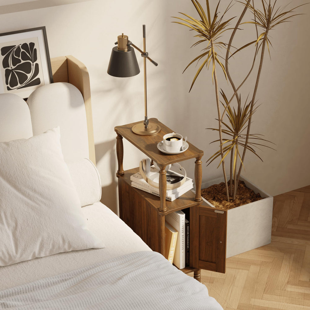 Narrow Nightstand, Skinny Slim End Side Table(Dark Walnut)