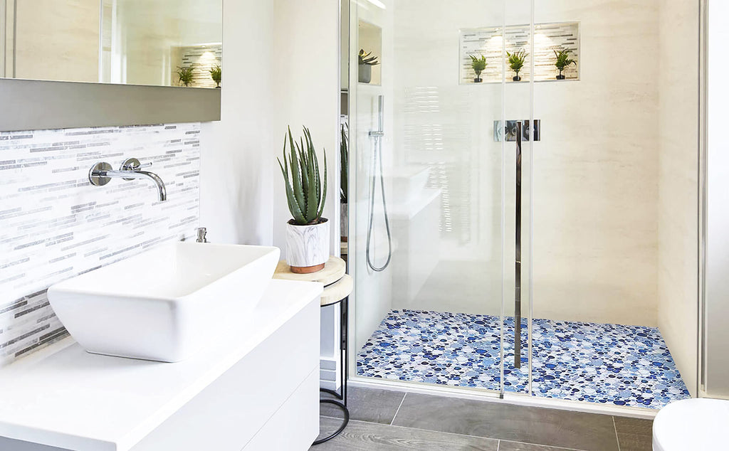 Blue Shower Floor Pebbles Tile Bathroom Mosaic Backsplash Wall Tiles (5 Sheets)