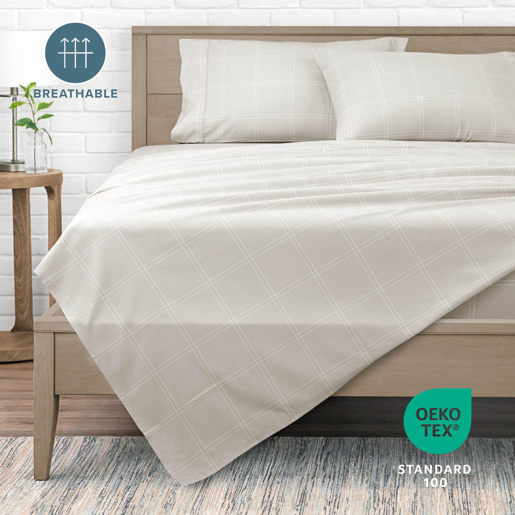Printed Sheet Set (Modern Plaid - Stone/White)