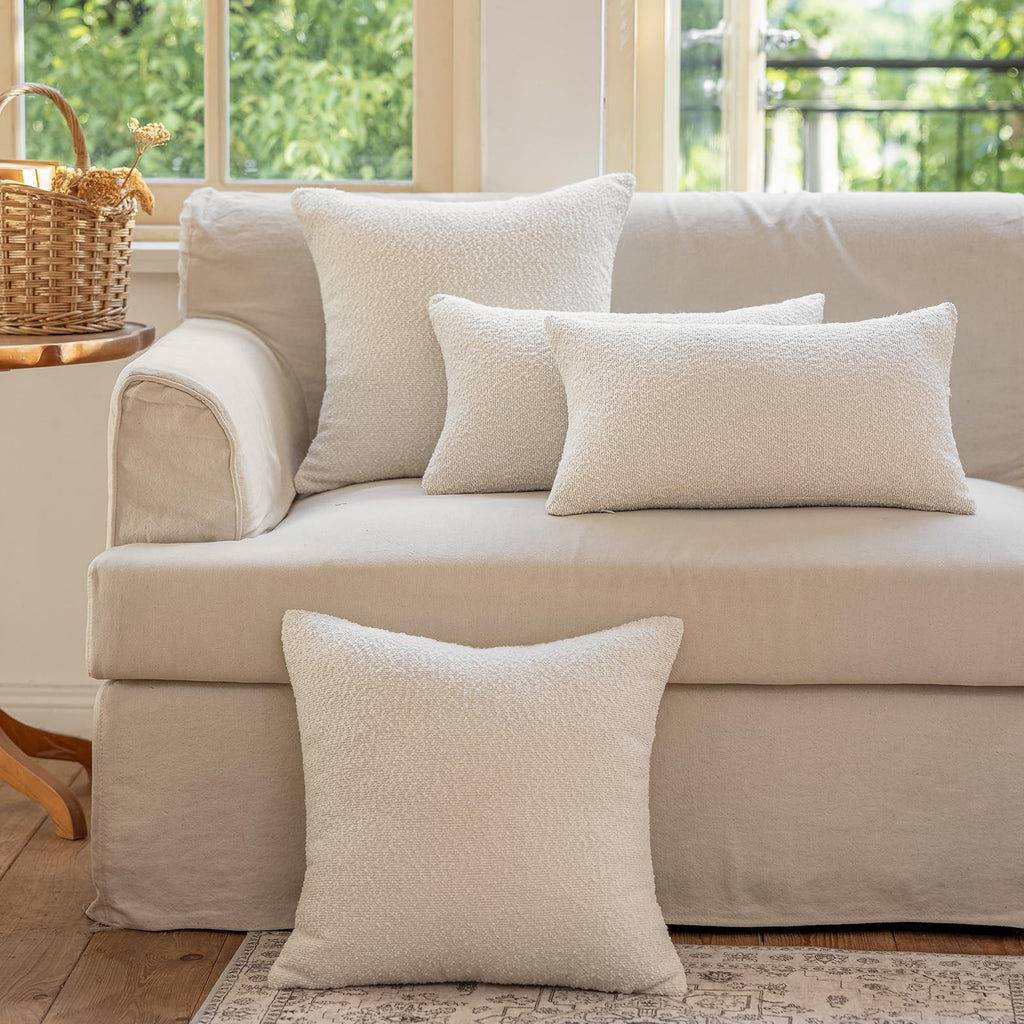 Decorative Throw Pillow Covers 22x22 Inch Pack of 2, Textured Boucle Neutral Cushion Cases for Bed Couch Sofa, Accent