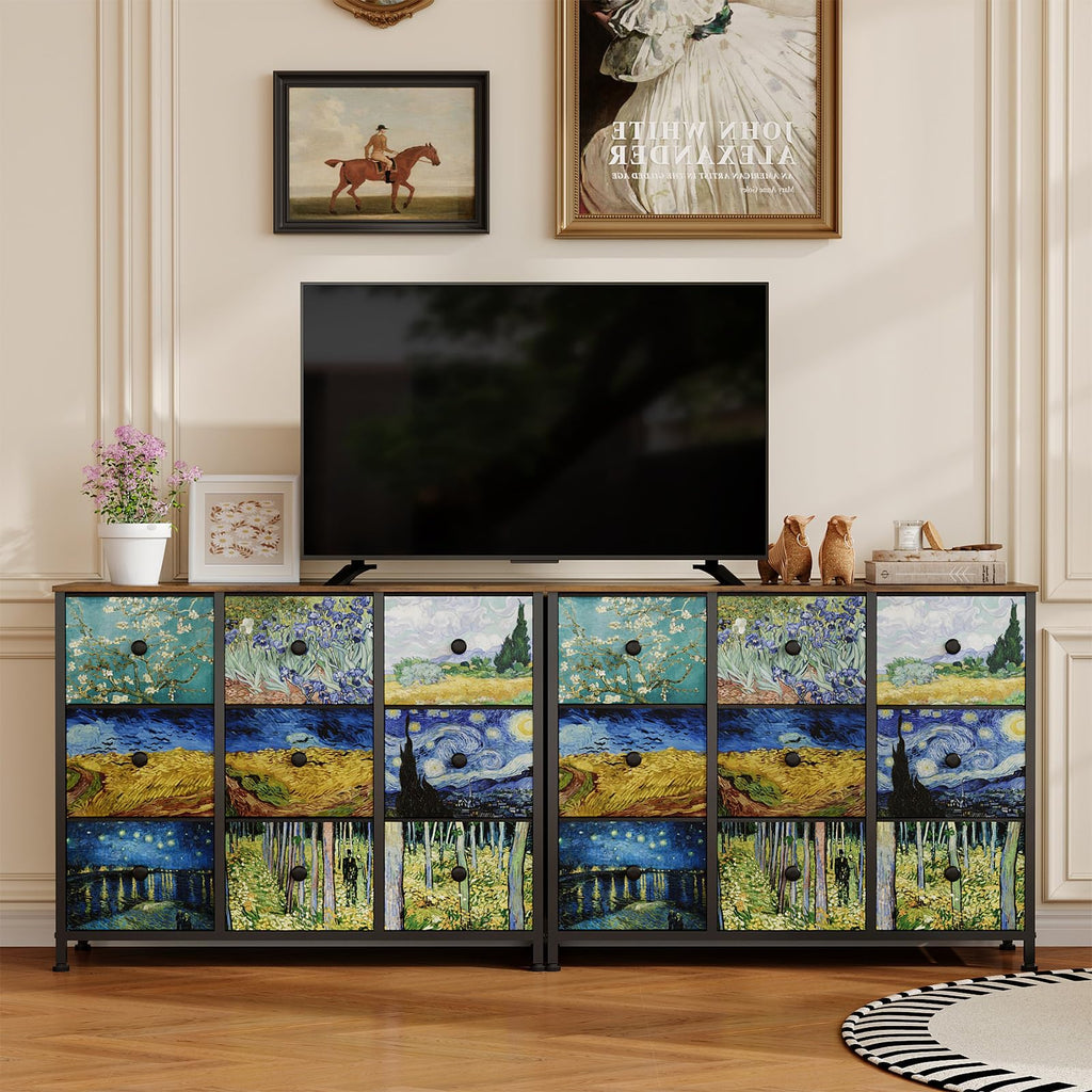 Van Gogh 9 Drawers Wide TV Stand Colorful Dressers & Chest of Drawers Enterway Furniture Living Room Hallway Closets