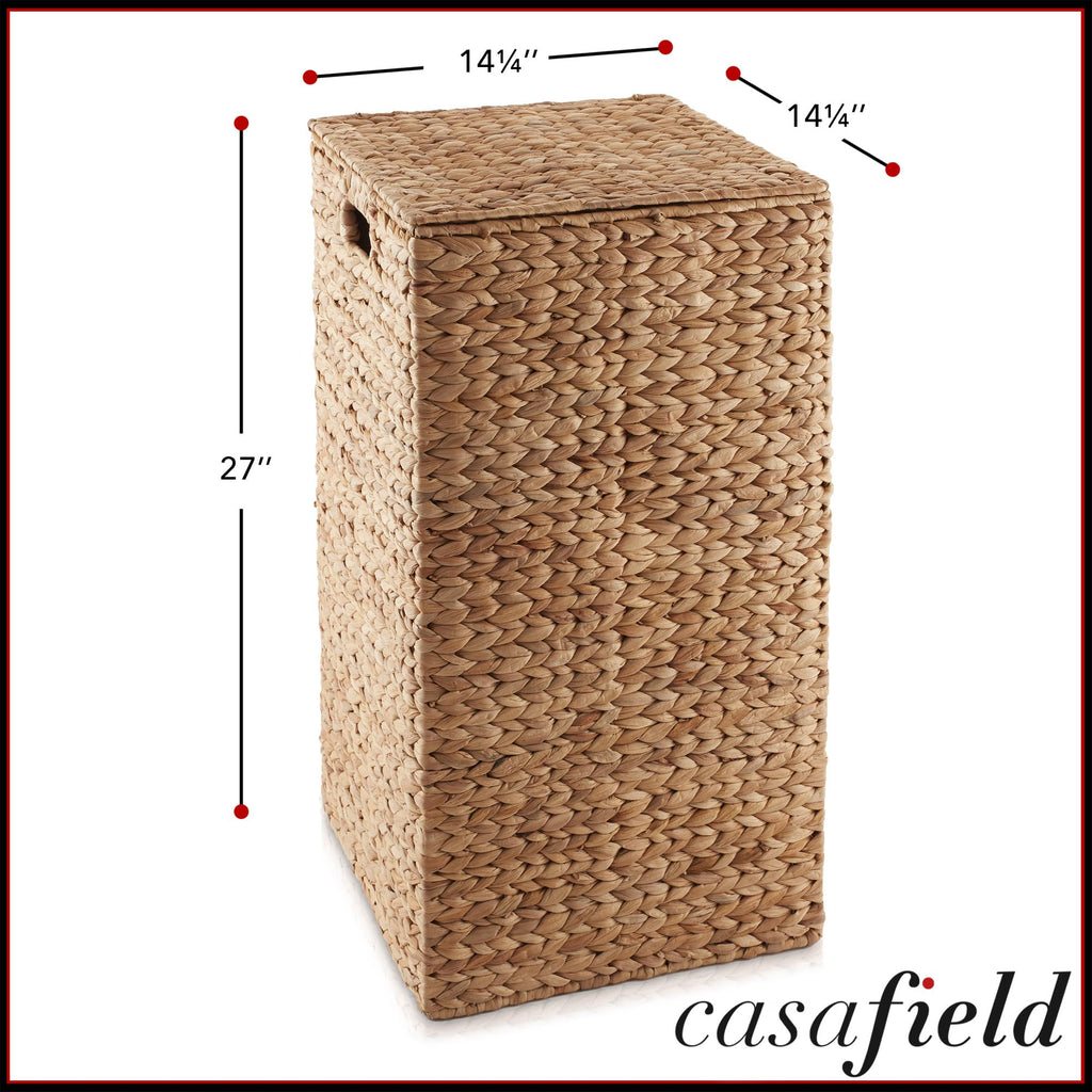 Laundry Hamper with Lid and Removable Liner Bag - Cinnamon, Woven Water Hyacinth Square Laundry Basket Sorter for