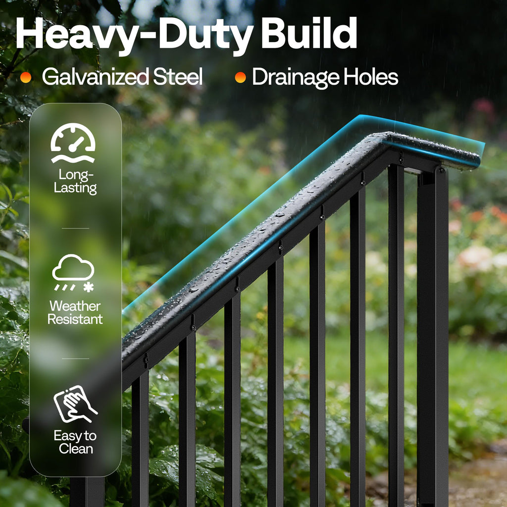 4-Step Hand Rails for Outdoor Steps, Straight-Oval and Balusters