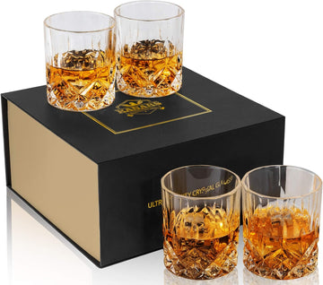 Old Fashioned Whiskey Glasses with Luxury Box - 10 Oz Rocks Barware For Scotch, Bourbon, Liquor and Cocktail Drinks