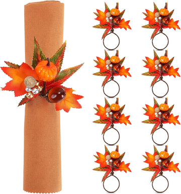 Napkin Rings Maple Leaf Berry Pumpkin Holders,Vivid Style - Set of 8
