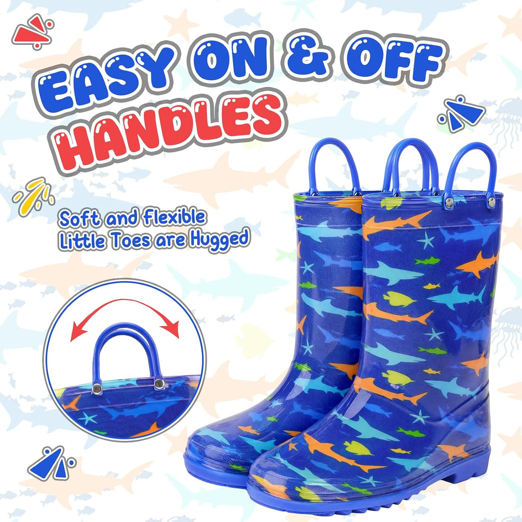Kids Rain Boots For Boys Toddler Little Dinosaur Shark Rainboots