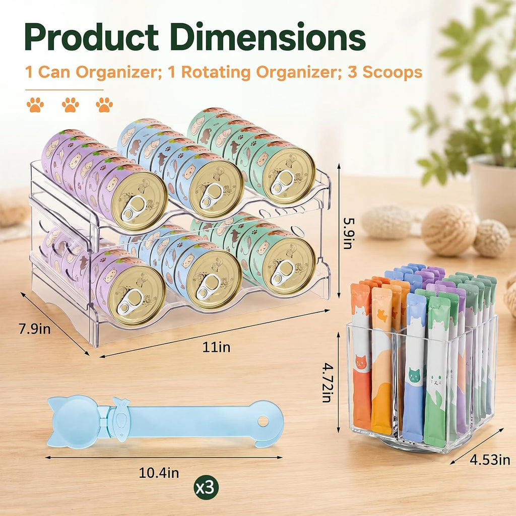 Cat Food Organizer Set, 2-Tier Can Rack & Cat Treat Organizer
