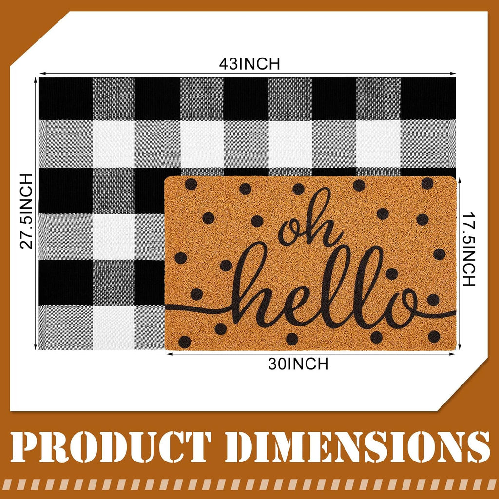 2 Pcs Front Door Mat Buffalo Outdoor Rug Oh Hello Doormat Decor Coir Mat Nonslip Porch Checkered Layered Front Door