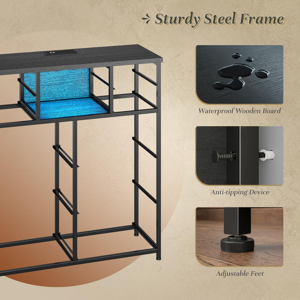Black Dresser with Charging Station & LED, 10 Drawers