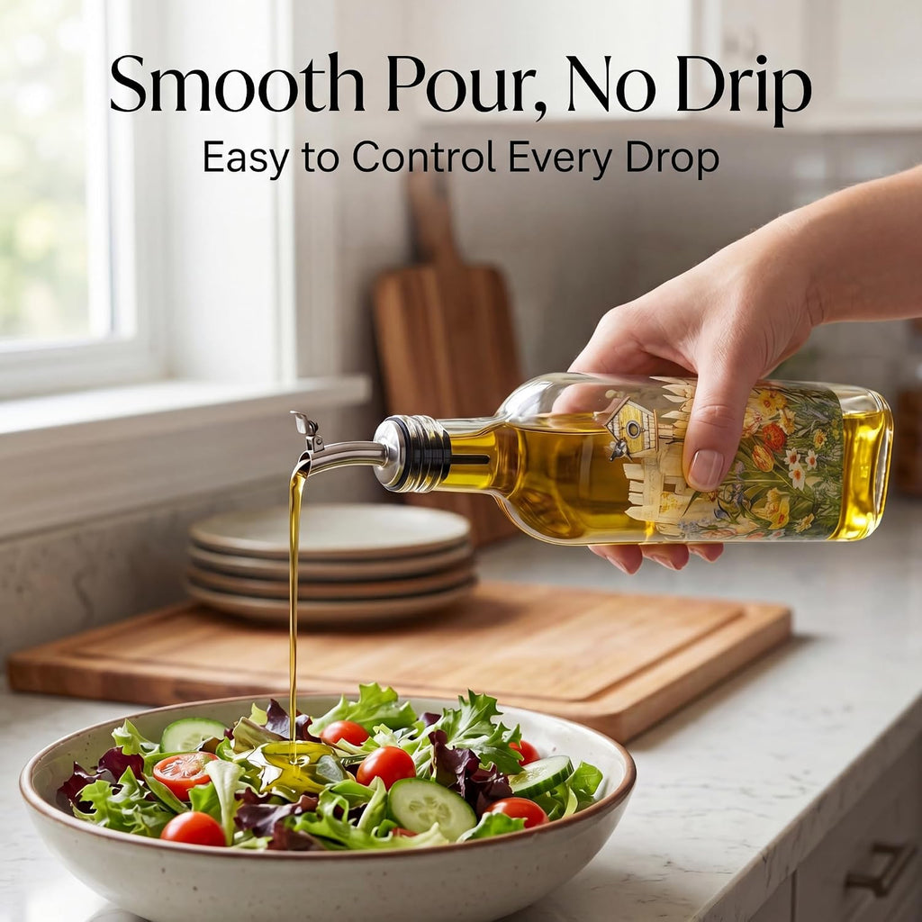17oz Glass Olive Oil & Vinegar Dispenser Set, Drip-Free - Set of 2