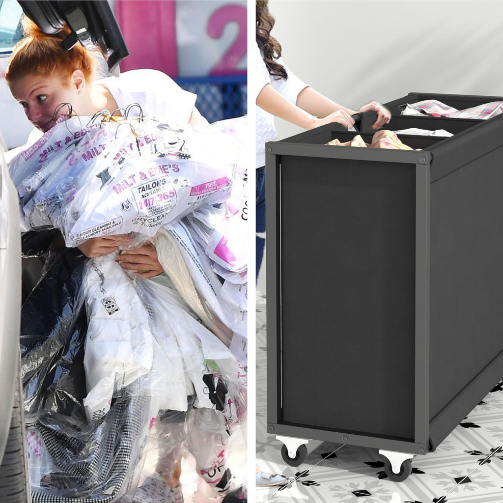 L Shaped Laundry Hamper Laundry Basket with 3 Section Pull-Out Rolling Bags & 3-Tier Storage Shelf, Laundry Sorter
