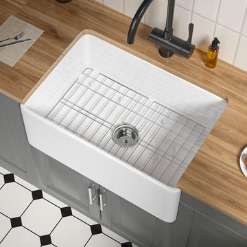 Fireclay Apron Front Farmhouse Sink 27" White for Laundry,Kitchern | 27"x18x10 Inch Farm Sink Heavy Duty Fireclay
