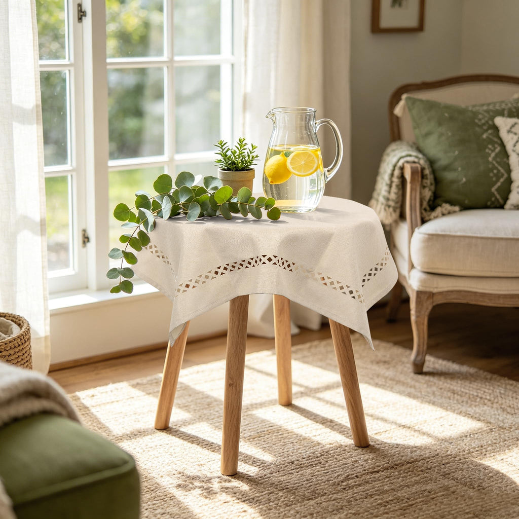 Fall Beige Small Square Tablecloth 24 x 24inch, Farmhouse Table Cloth Decor
