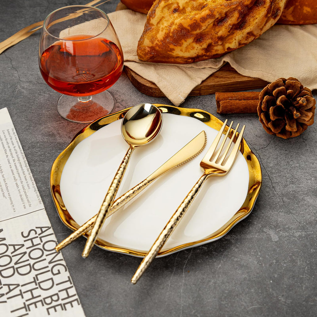 Gold Plastic Silverware, Gold Plastic Utensils, Heavy Duty Silverware, Includes:100 Knives, Forks and Spoons