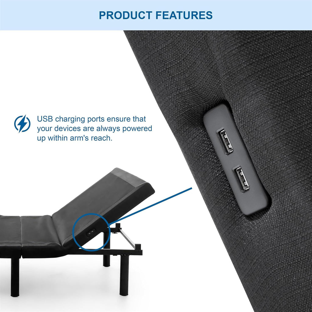 Patz Metal Black 2 Motor King Adjustable Bed & USB Outlet & 3 Pre-sets