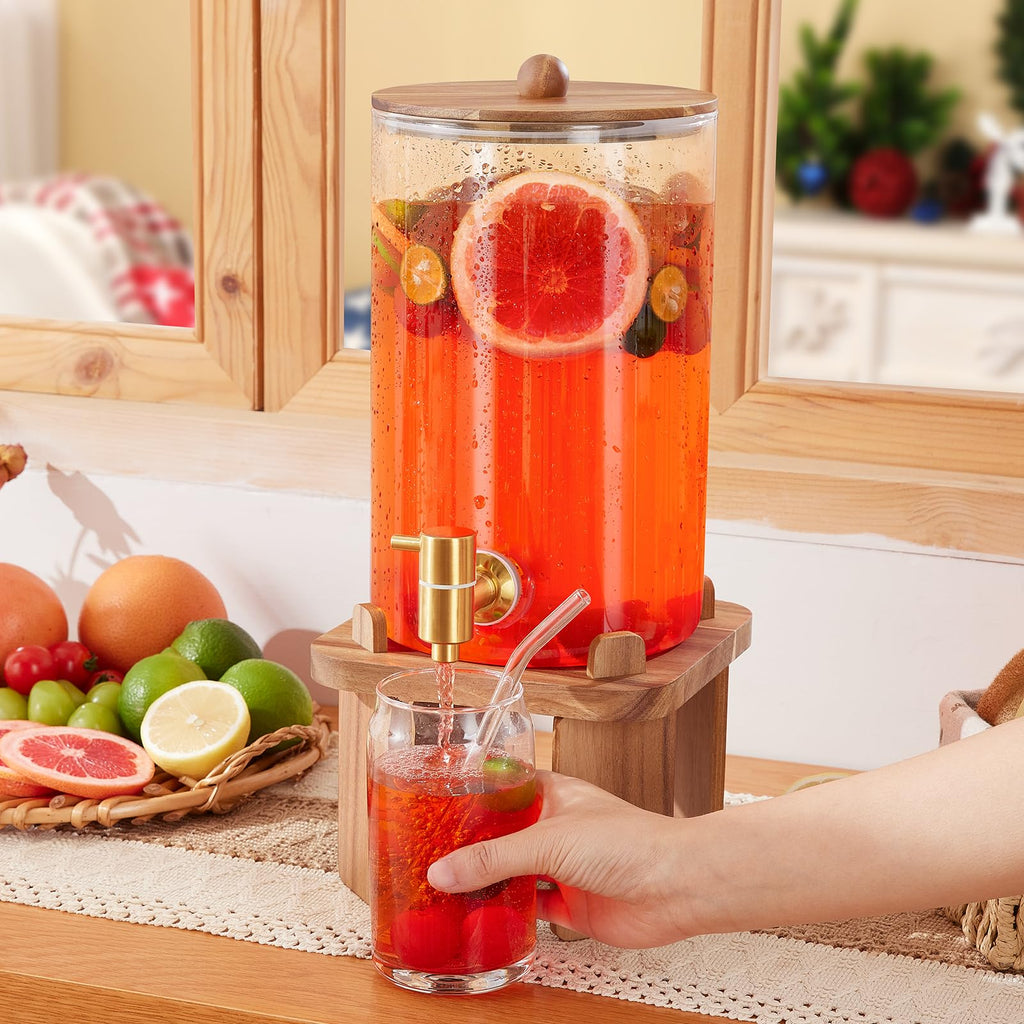 1 Gallon Glass Drink Dispenser for Parties with Stand