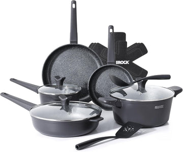 15Pcs Ceramic Cookware Set - Non toxic Pots and Pans Set Non Stick with ROCK.TEC - Nothing Sticks, Never Warps, Lasts