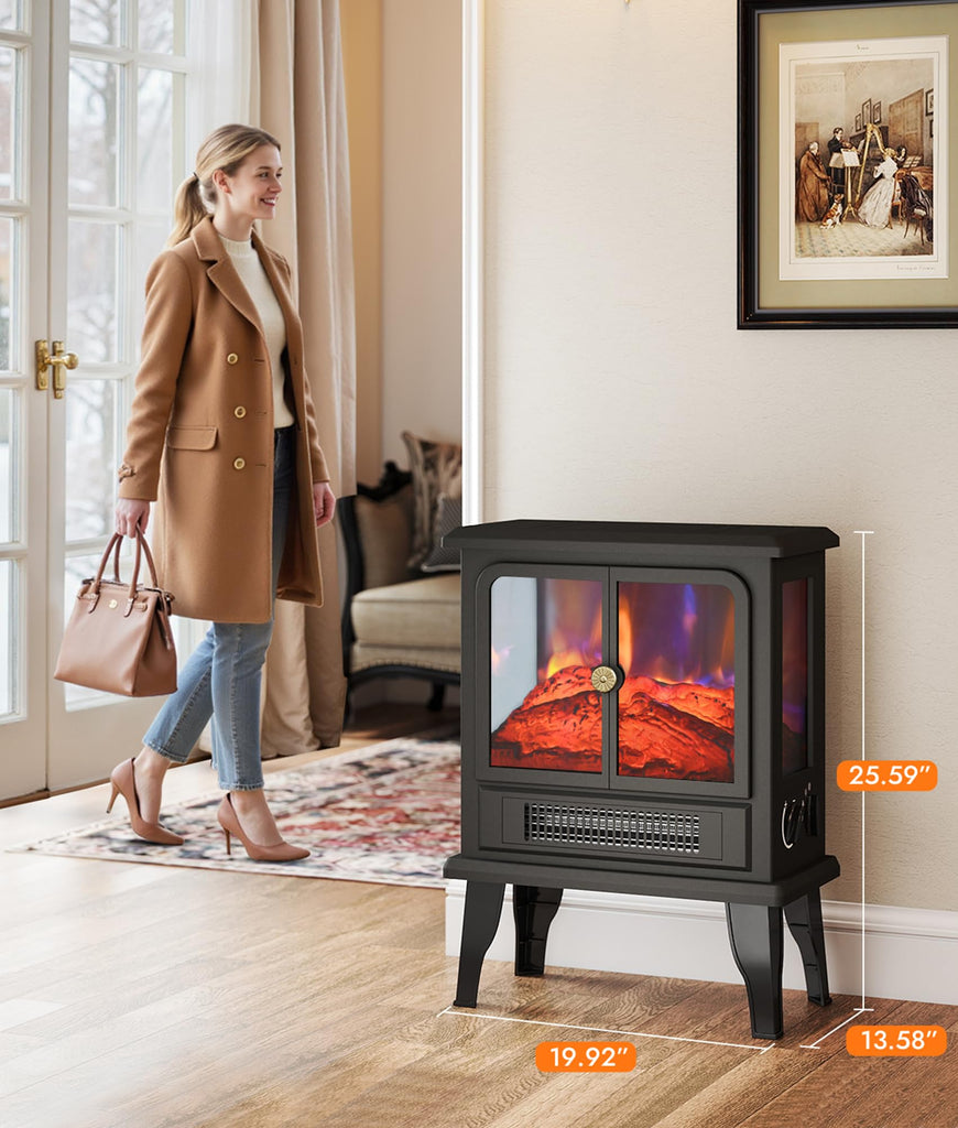 Electric Fireplace Stove Heater for Indoor Use with 3D Flame Effect