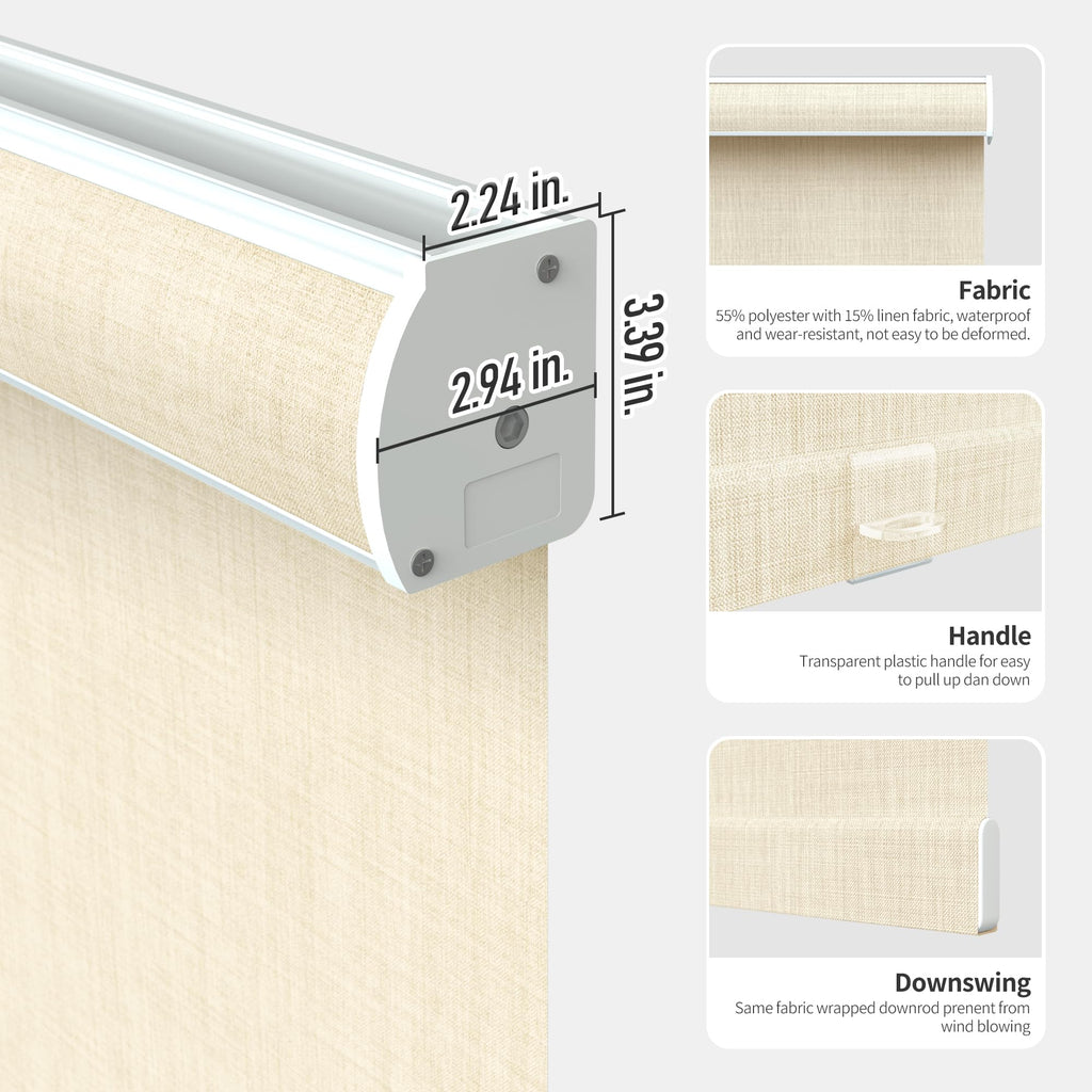 Linen Roller Shades, Cordless Roller Blinds, Yellow, Custom Size