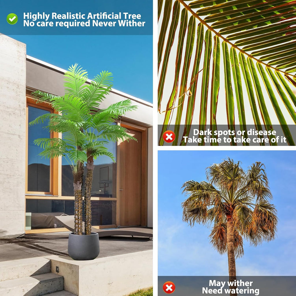8ft Artificial Palm Tree Fake Palm Plants Outdoor Indoor in Pot Large Faux Palm Plants Front Porch Patio Pool Garden