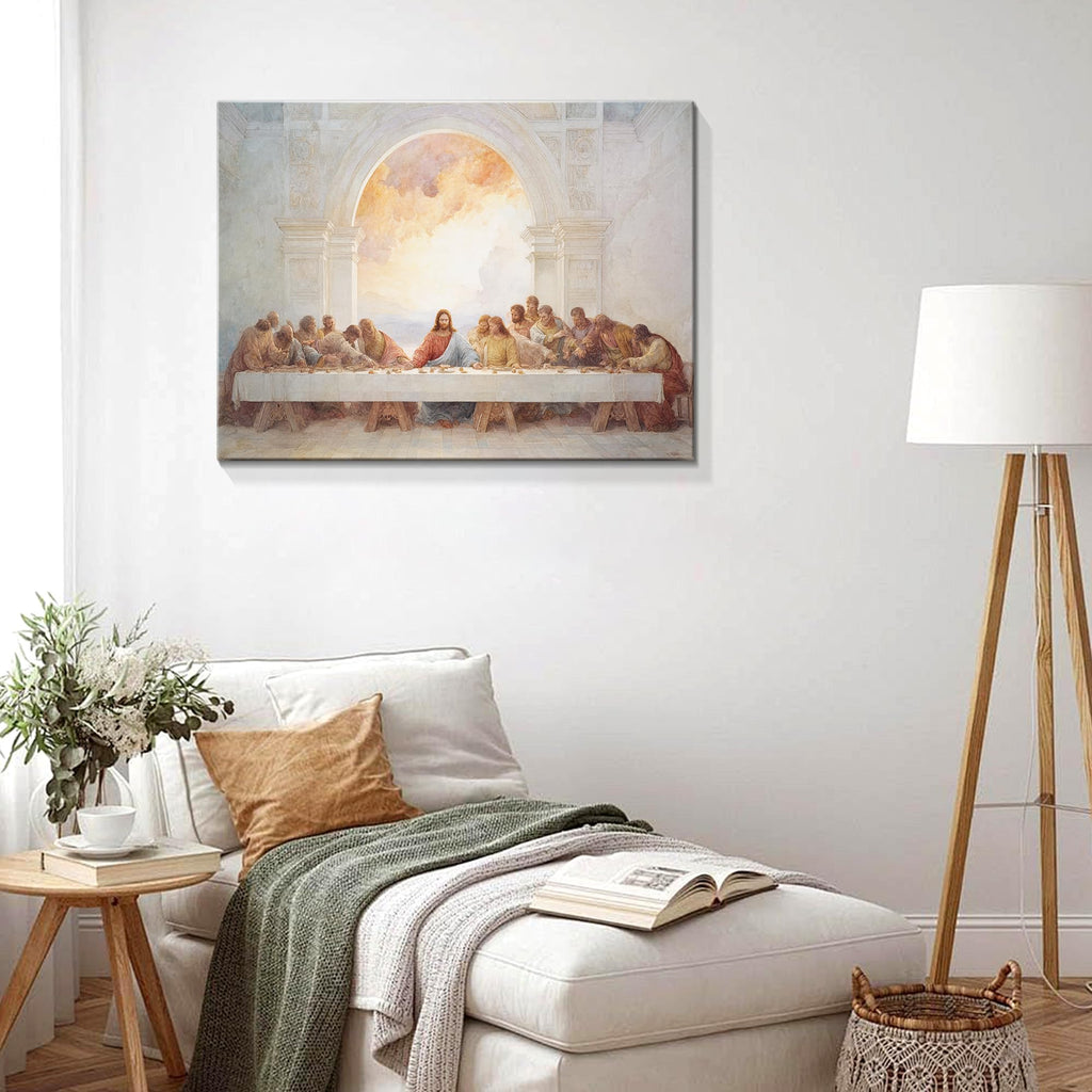 Framed Jesus Canvas Wall Art Decor, Last Supper Wall Decor Painting, Christian Posters Print Dining Room Pictures for