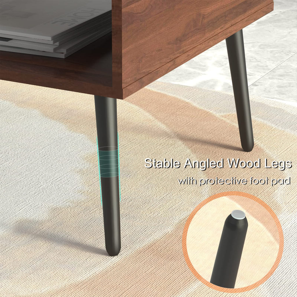 Mid Century Modern Coffee Table with Storage -Walnut