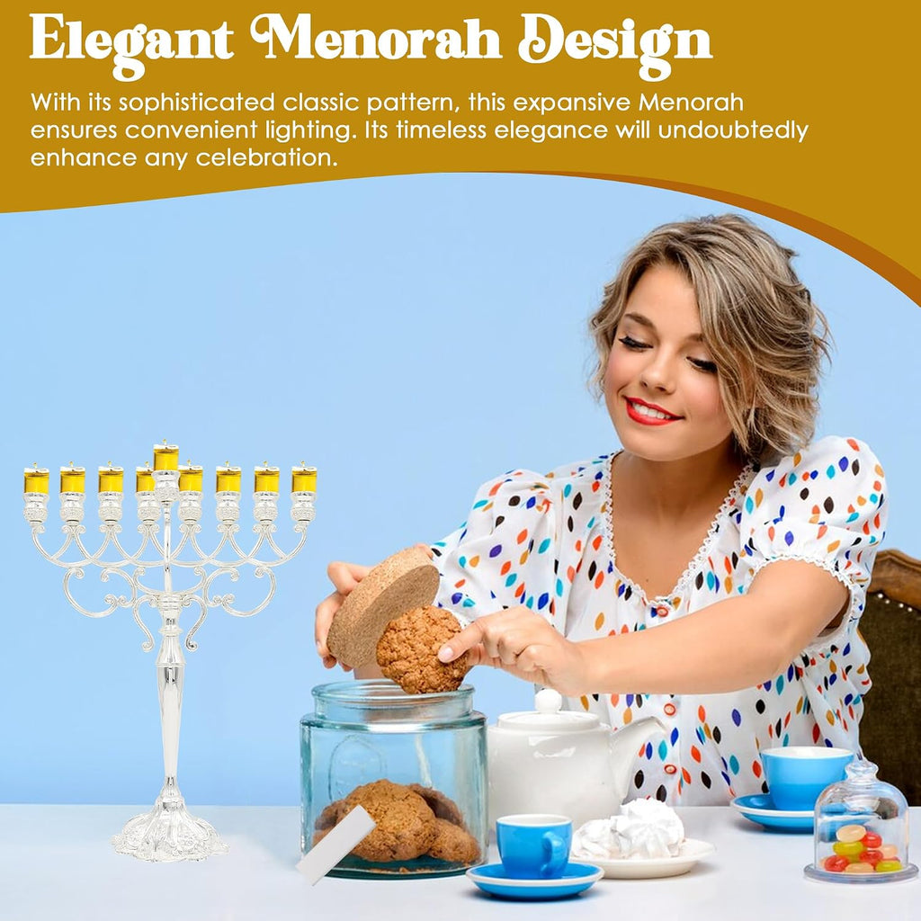 Silver-Plated Chanukah Oil - Classic Design (MN-HA140) | Fits Standard Chanukah Oil Cups and Large Candles | Durable